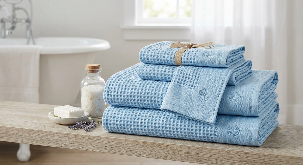 Azure Bloom Hand Block Printed Cotton Bath & Hand Towels