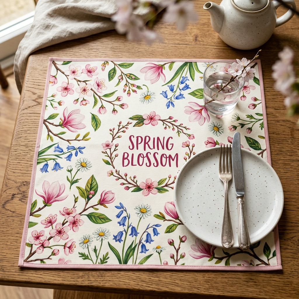 Spring Blossom Hand Block Printed Cotton Placemats – Set of 6