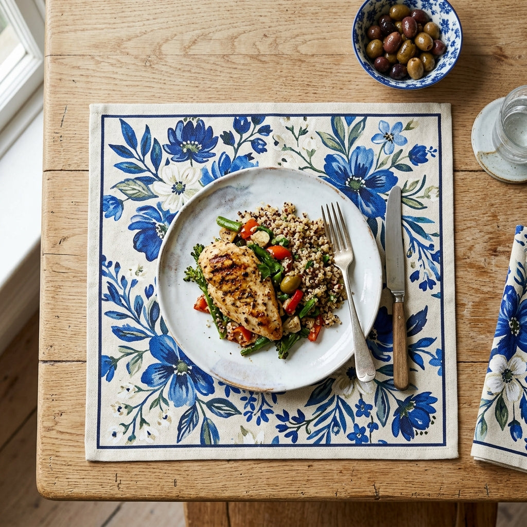 Azure Bloom Hand Block Printed Cotton Placemats – Set of 6