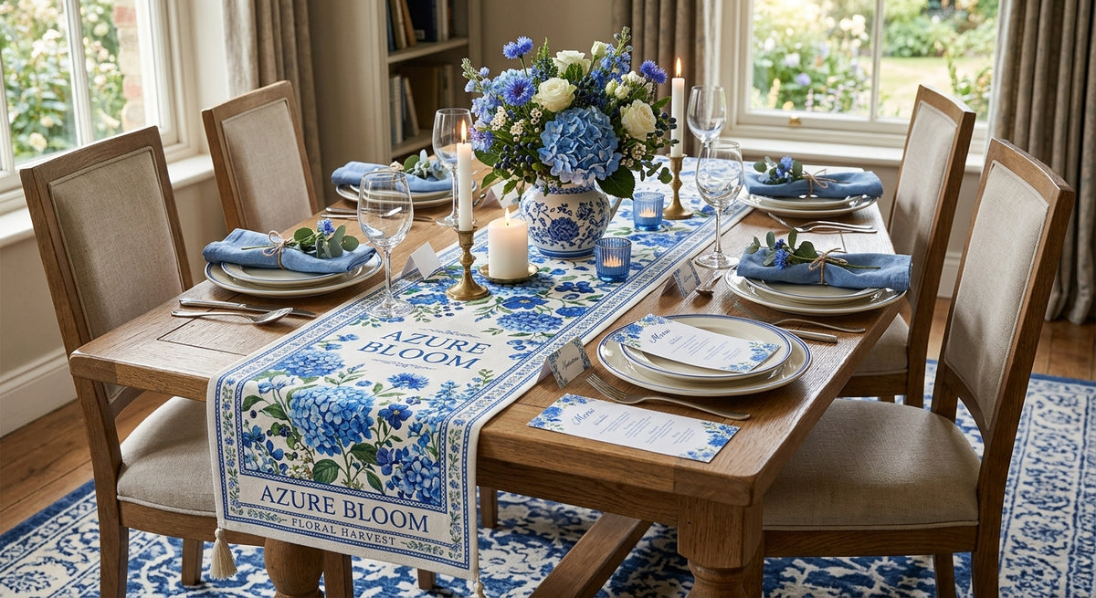 Azure Bloom Hand Block Printed Cotton Table Runner