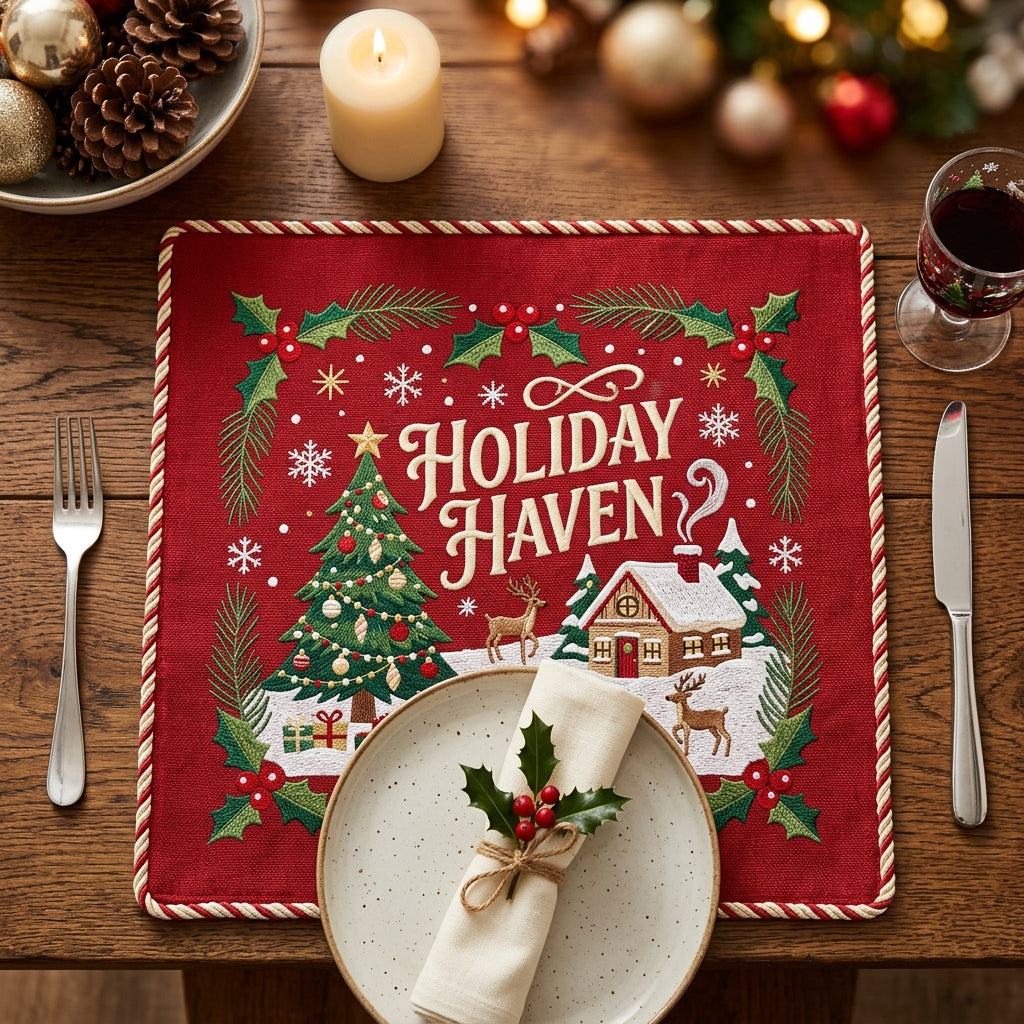 Holiday Haven Hand Block Printed Cotton Placemats – Set of 6