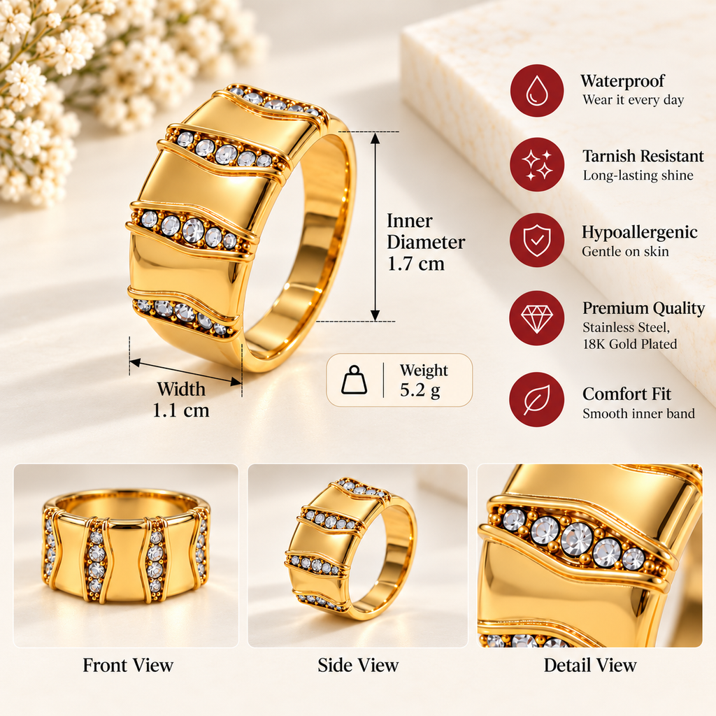 Aurelia 18K Gold Plated Pavé Statement Ring