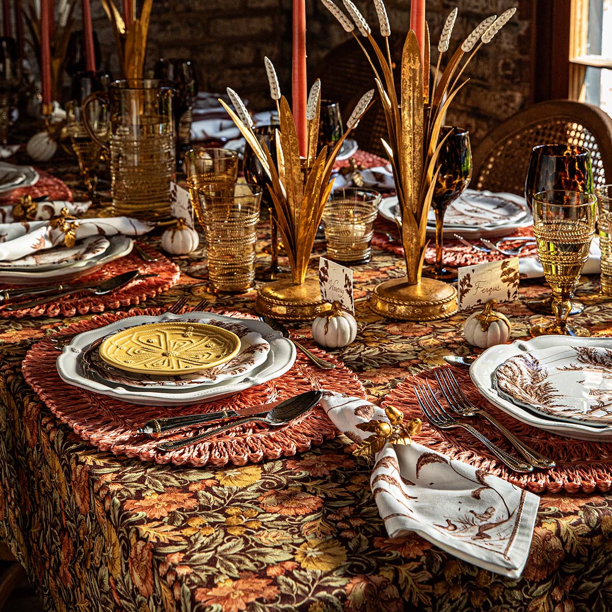Amber Harvest Hand Block Printed Tablecloth