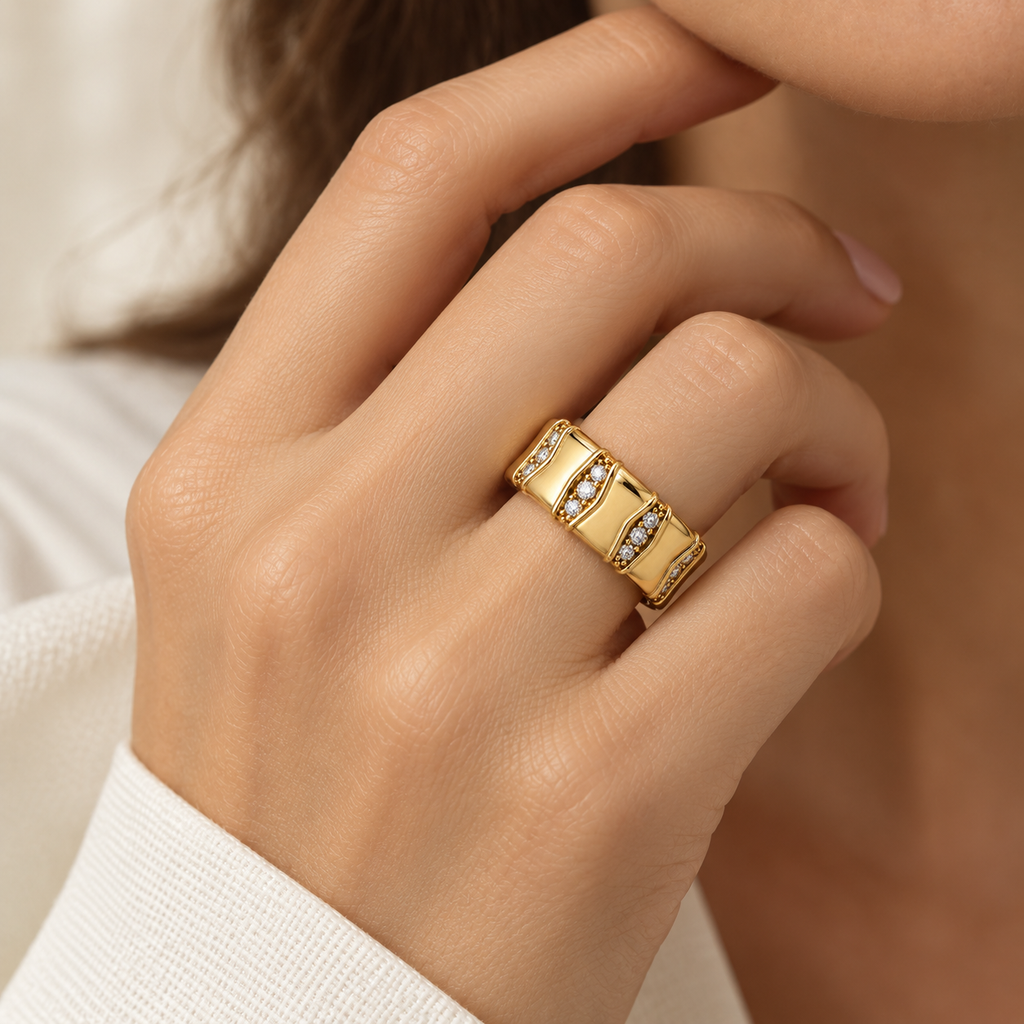 Aurelia 18K Gold Plated Pavé Statement Ring