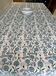 Azure Bloom Hand Block Printed Tablecloth