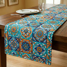 Azure Bloom Hand Block Printed Tablecloth