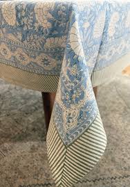 Azure Bloom Hand Block Printed Tablecloth